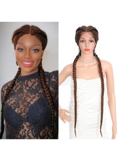 Brinbea 36” Lace Front Box Braided Wigs For Black Women Box Braid Wig Human Hair Blended Braided Lace Front Wigs Glueless Dutch Braid Hair Wigs