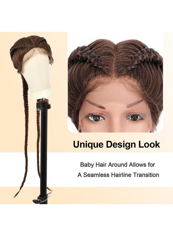 Beauart - Brinbea 36” Lace Front Box Braided Wigs For Black Women Box Braid Wig Human Hair Blended Braided Lace Front Wigs Glueless Dutch Braid Hair Wigs - Image 1