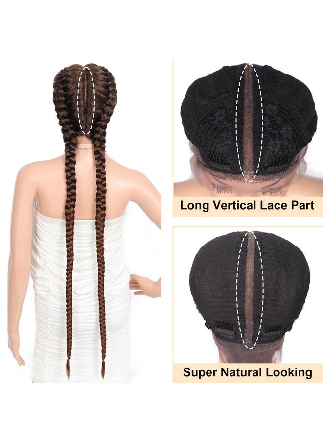 Beauart - Brinbea 36” Lace Front Box Braided Wigs For Black Women Box Braid Wig Human Hair Blended Braided Lace Front Wigs Glueless Dutch Braid Hair Wigs - Image 1