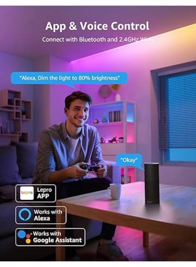Lepro S1 AI Smart Rainbow LED Strip Light 5M, 30 LEDs/M, Music Sync, Works with Alexa & Google Home, WiFi Bluetooth App Voice Control, AI Lighting Design Assistant, MagicColor LED Lights for Bedroom - Image 3