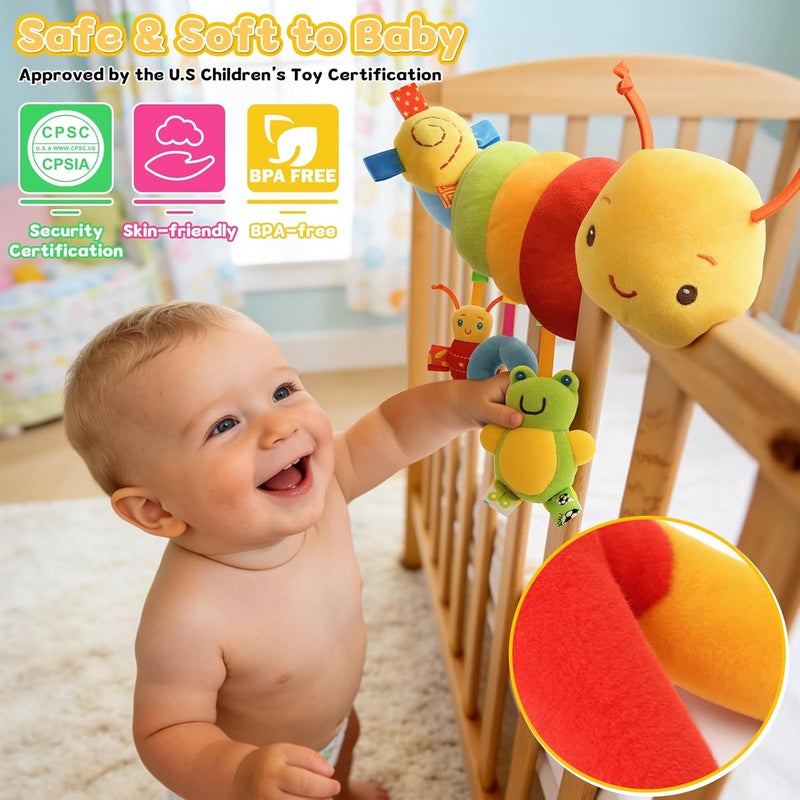 FPVERA Baby Crib Hanging Rattles Toys - Infant Baby Worm Crib Bed Around Rattle Bell Cartoon Insect Spiral Hanging Toy with Ringing Bell for Infants Bed Stroller Car Seat Bar for Babies Boys and Girls - Image 4