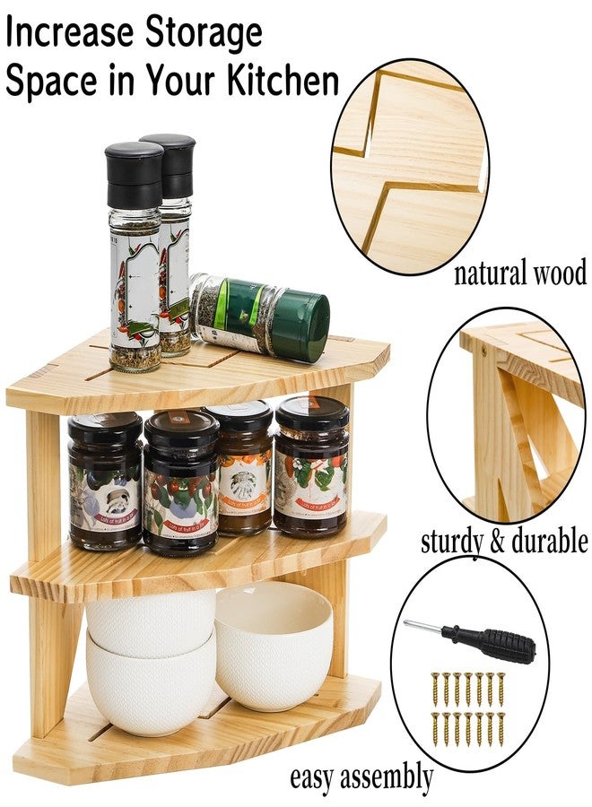 Goaste 3 Tier Wood Corner Shelf, Kitchen Countertop Storage Organizer, Cabinet Bowls & Spice Rack, Space-Saving Counter Organizer Tray for Bread Pantry Organization, Kitchen, Bathroom, 10x10x9.8 Inch - Image 3