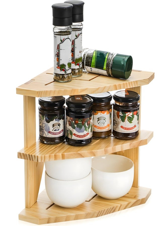 Goaste 3 Tier Wood Corner Shelf, Kitchen Countertop Storage Organizer, Cabinet Bowls & Spice Rack, Space-Saving Counter Organizer Tray for Bread Pantry Organization, Kitchen, Bathroom, 10x10x9.8 Inch - Image 1