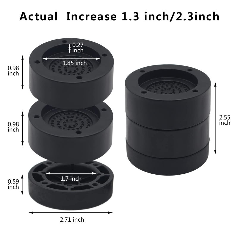 HANIHUA Furniture Risers 2 inch Black Bed Risers (Set of 4), Heavy Duty Bed Lifts Risers for Table, Sofa, Couch, Desk, Adjustable Bed Frame Risers 1 inch 3 Inch Supports Up to 3,300 Lbs - Image 2