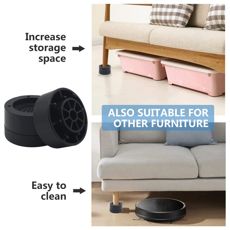 HANIHUA Furniture Risers 2 inch Black Bed Risers (Set of 4), Heavy Duty Bed Lifts Risers for Table, Sofa, Couch, Desk, Adjustable Bed Frame Risers 1 inch 3 Inch Supports Up to 3,300 Lbs - Image 3