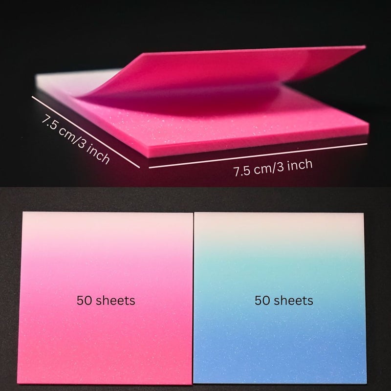 100 Sheets Pink Blue Gradient Translucent Sticky Notes Shiny Self Adhesive Residue Free 3x3 Inches Glowing Dreams - Image 3