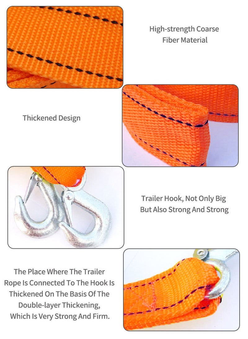 Sharpdo - High Strength Heavy Duty Self-Rescue Car Tow Rope Strap Belt Strong Hook Towing Cable Trailer 3M 3Tons - Image 1