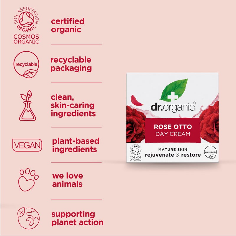 dr.organic Dr. Organic Rose Otto Day Cream | Hydrates and Rejuvenates, Supports Healthy-Aging, Natural, Certified Organic, Paraben & SLS-Free, 50 mL / 1.7 fl oz - Image 3