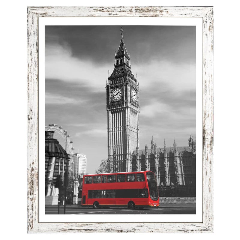 Capcillin 16x20 Picture Frame Wood Pattern Distressed White Poster Frame Wall Mounting Plexiglass Great for Prints Muraland ArtCP003MD16x20RW
