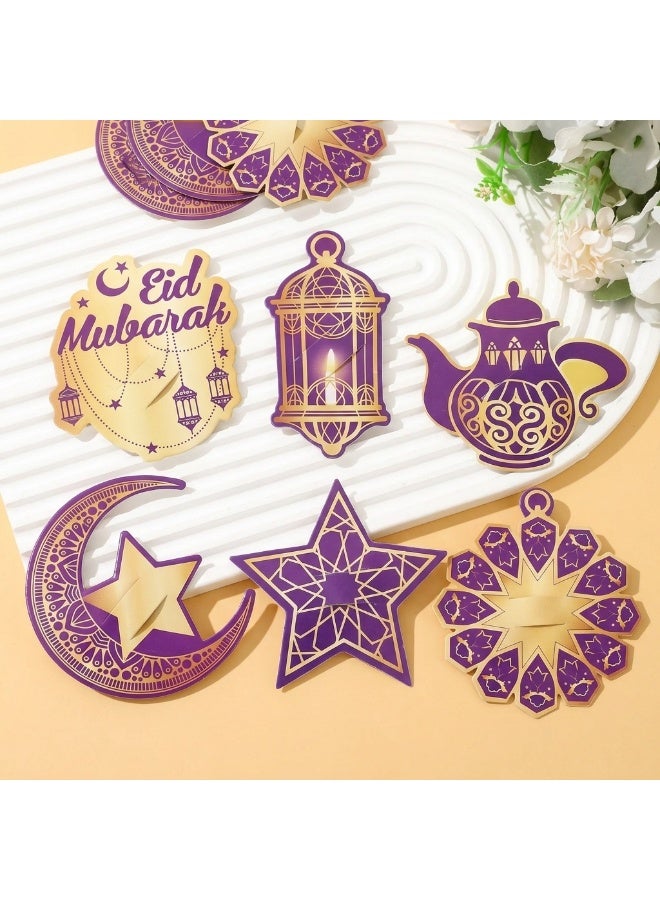 Eid Mubarak Lollipop Cards 24PCS, Candy Holder Party Favors, Purple Gold Ramadan Decorations, Kids Gift Wrapping Tags, Birthday Party Candy Decoration Supplies