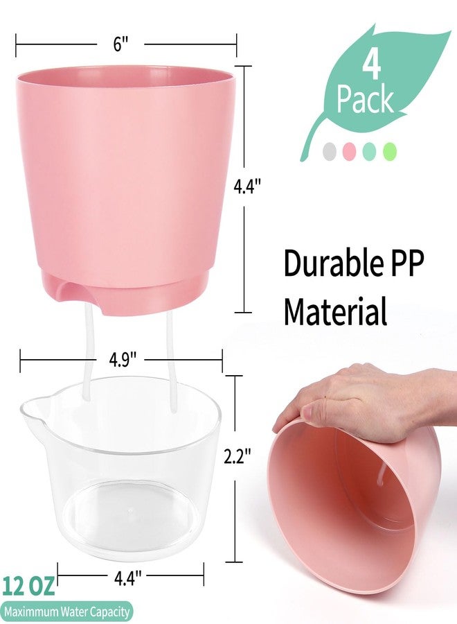 lokeisna 6 inch Self Watering Plant Pot, Plastic Planters with Drainage and Saucer, Plant Pots 4 Pack, 2 in 1 Self Watering Pots for Indoor Plants, Large Capacity Reservoir, Perfect for Living Room - Image 2