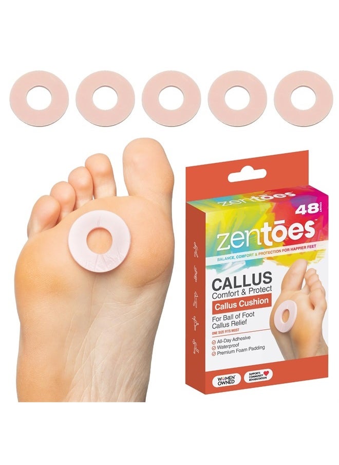 Zentoes Callus Cushions Round Foam Padding with Water-Resistant Self-Stick Adhesive, Protects Foot, Heel and Toes from Rubbing and Friction, Pain Relief from Shoe Pressure (48 Count)  - Image 1