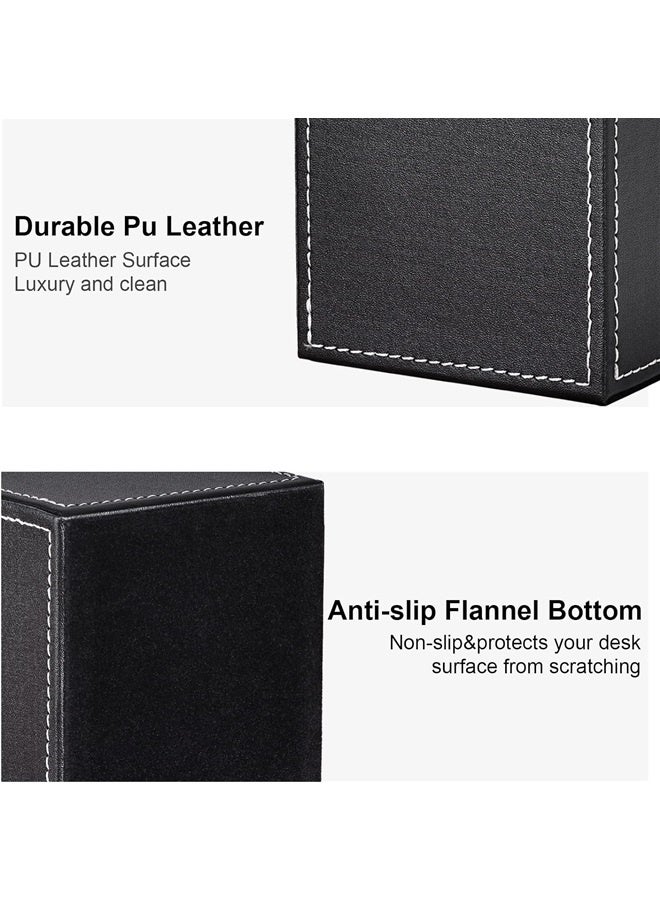 Generic PU Leather Square Pens Pencils Holder Cup Desktop Stationery Organizer Case Office Accessories Container Box (Black)  - Image 2