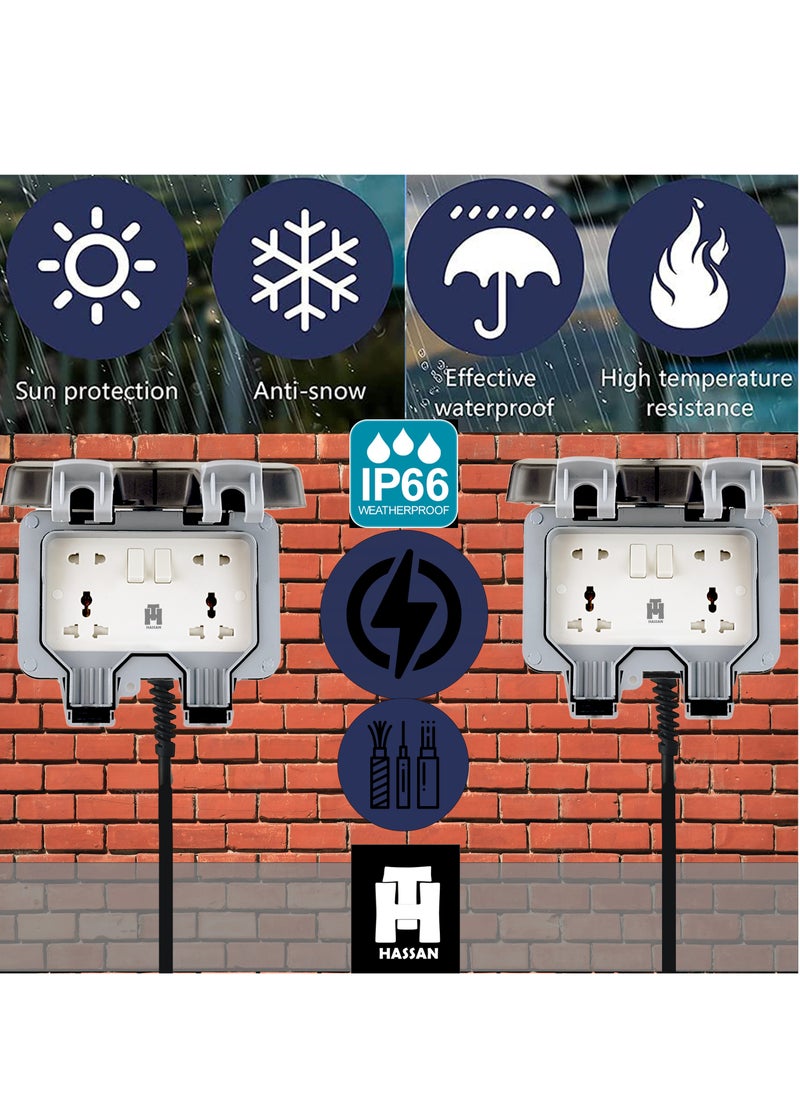 Hassan Hassan 13A Dual Universal Waterproof Extension Socket with Long Heavy-Duty Cord – IP66 Outdoor Weatherproof Power Plug, 220V, 3m/10m/30m for Garden, Garage & Kitchen Use  - Image 2