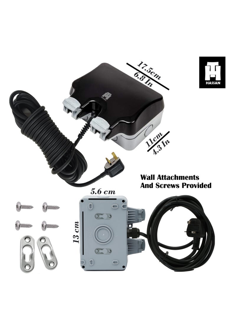 Hassan Hassan 13A Dual Universal Waterproof Extension Socket with Long Heavy-Duty Cord – IP66 Outdoor Weatherproof Power Plug, 220V, 3m/10m/30m for Garden, Garage & Kitchen Use  - Image 4