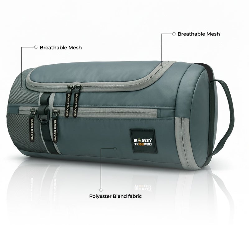 Monkey Troopers Pumpack Duffle Bag for Men & Women, 16L Water-Resistant Polyester Gym Bag with Shoe Compartment, Interior Organizer, Outer Pockets, Detachable Shoulder Strap, Grey - Image 2