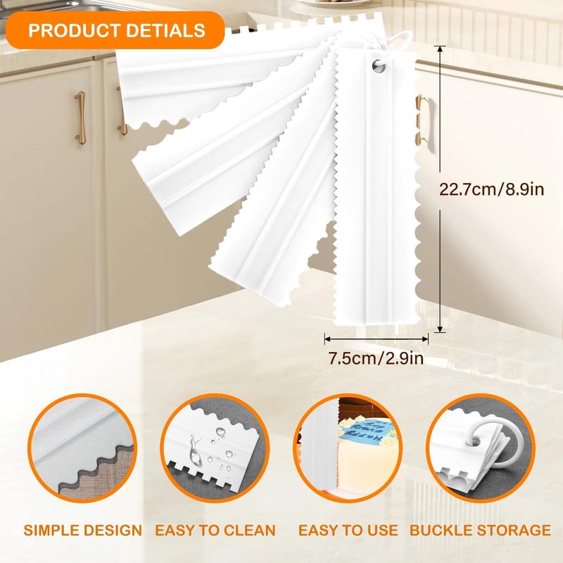 EKIND Cake Scraper Set Double Sided Icing Smoother Long Edge Buttercream Spatula Comb for Decorating Mousse Pastry Tools Baking Supplies(4 Pcs White) - Image 2