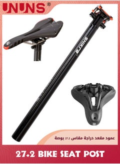 UNUNS Bike Seat Posts,27.2x400mm Bicycle Seatpost With Scale Mark,Adjustable Aluminum Alloy Bicycle Seat Tube With Fixing Clip,Universal Black Cycling Seatpost Replacement Kit For MTB  Mountain Road Bikes  - Image 1