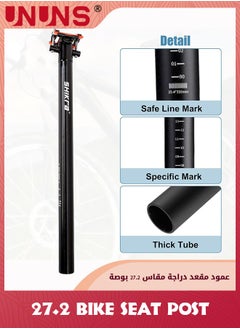 UNUNS Bike Seat Posts,27.2x400mm Bicycle Seatpost With Scale Mark,Adjustable Aluminum Alloy Bicycle Seat Tube With Fixing Clip,Universal Black Cycling Seatpost Replacement Kit For MTB  Mountain Road Bikes  - Image 3