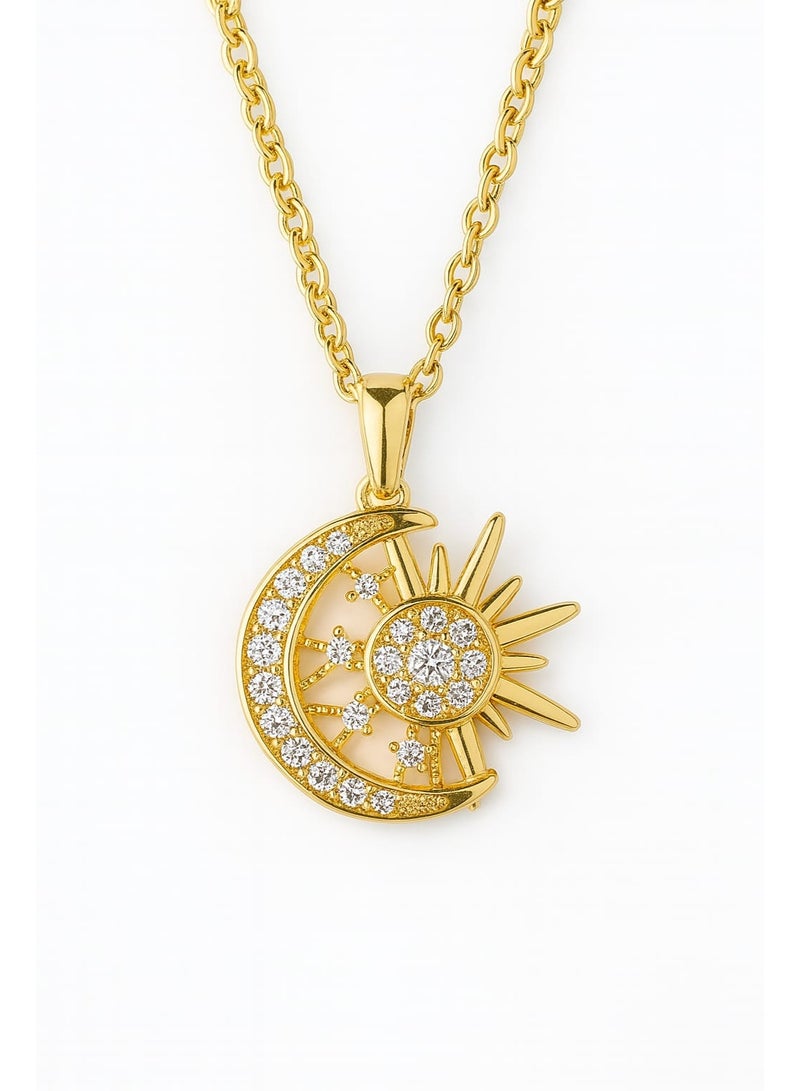 FLUFFY Women’s Necklace with Sun and Moon Crystal Pendant - Elegant - Image 3