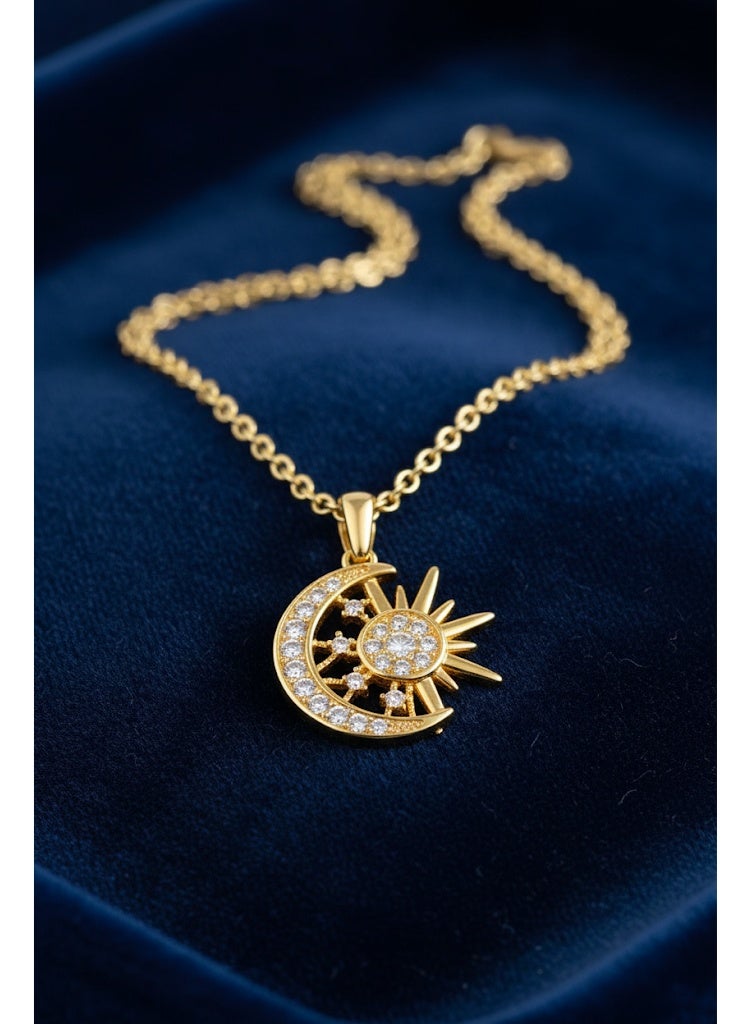 FLUFFY Women’s Necklace with Sun and Moon Crystal Pendant - Elegant - Image 2