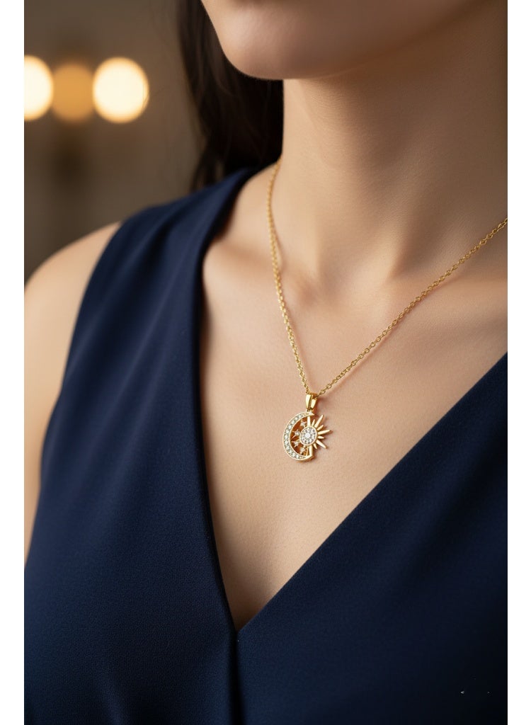 FLUFFY Women’s Necklace with Sun and Moon Crystal Pendant - Elegant - Image 1