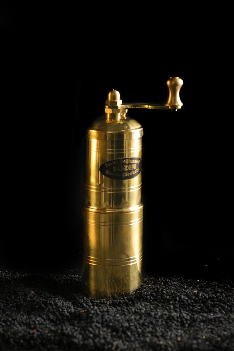 Ottoman Inspirations Handmade Sozen Black Seed Grinder Manual Brass Mill 5.91'', Portable Stainless Steel Conical Burr Black Seed Mill, Portable Hand Crank Turkish Black Seed Grinder, Sozen Black Seed Grinders  - Image 5