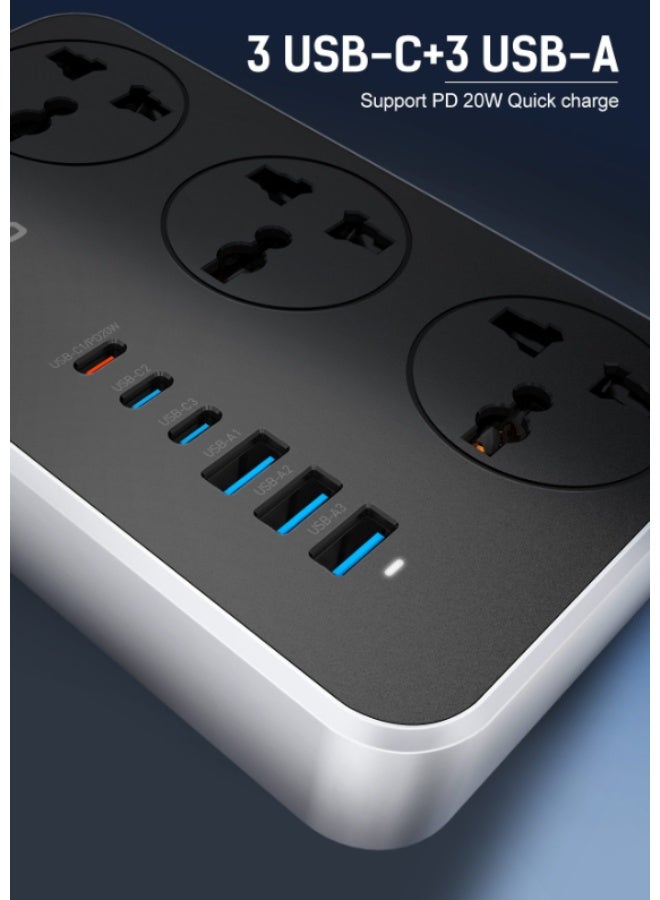 LDNIO Universal Power Strip with 3 Sockets and USB/Type-C Fast Charging Ports, 2500W - Image 5