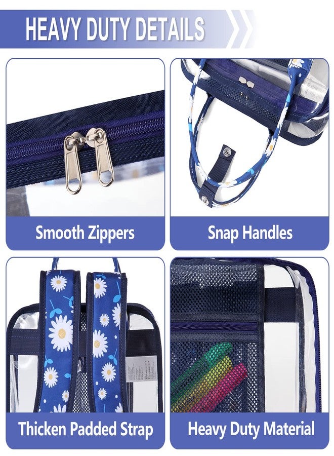 فاشي حقيبة ظهر شفافة من VASCHY للنساء، حقيبة ظهر مربعة متينة وشفافة معتمدة للاستخدام في الملاعب، مناسبة للفتيات المراهقات، حقيبة كتب مدرسية، حقيبة ديزي - Image 4