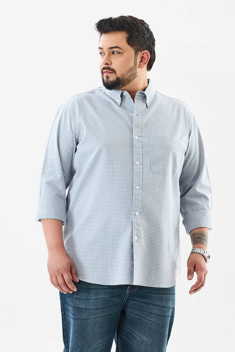 سنيتش Light Blue Checkered Long Sleeve Regular Fit Plus Size Shirt