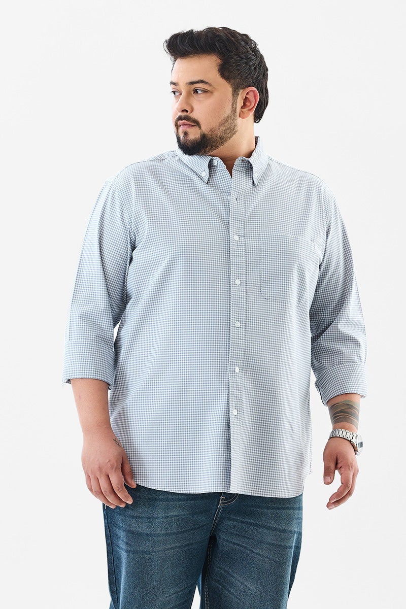 SNITCH Light Blue Checkered Long Sleeve Regular Fit Plus Size Shirt - Image 4