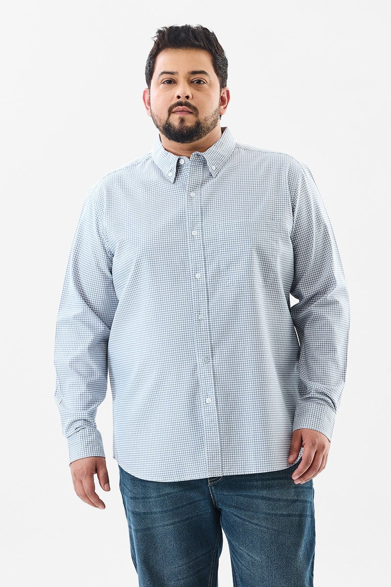 SNITCH Light Blue Checkered Long Sleeve Regular Fit Plus Size Shirt - Image 1