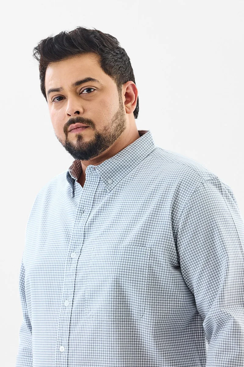 SNITCH Light Blue Light Blue Checkered Long Sleeve Regular Fit Plus Size Shirt for Men | Best Price UAE