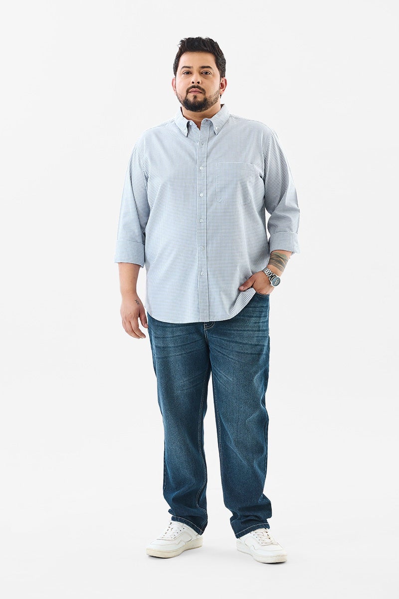 SNITCH Light Blue Checkered Long Sleeve Regular Fit Plus Size Shirt - Image 2
