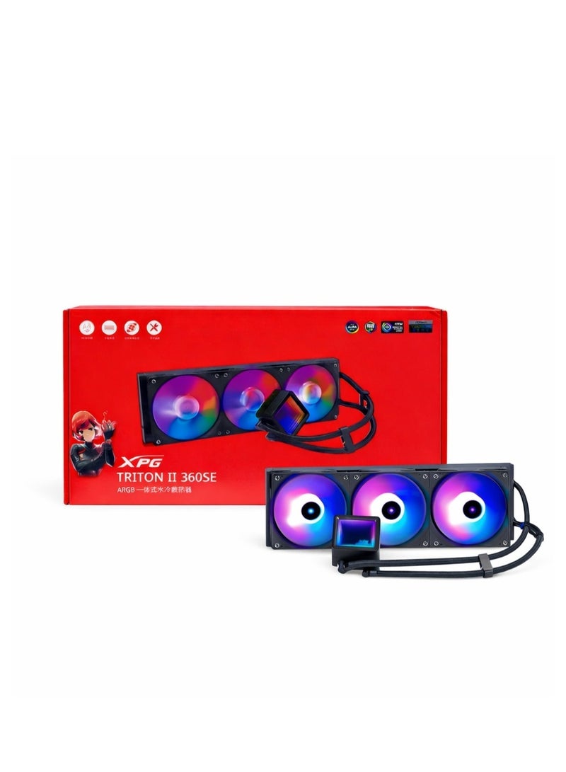 أداتا مبرد سائل لوحدة المعالجة المركزية XPG TRITON II 360SE ARGB، نظام تبريد مائي متكامل 360 مم - استهلاك طاقة 300 واط، متوافق مع معالجات Intel LGA 1851/1700/1200 و AMD AM5/AM4، إضاءة AURA Sync RGB - Image 1