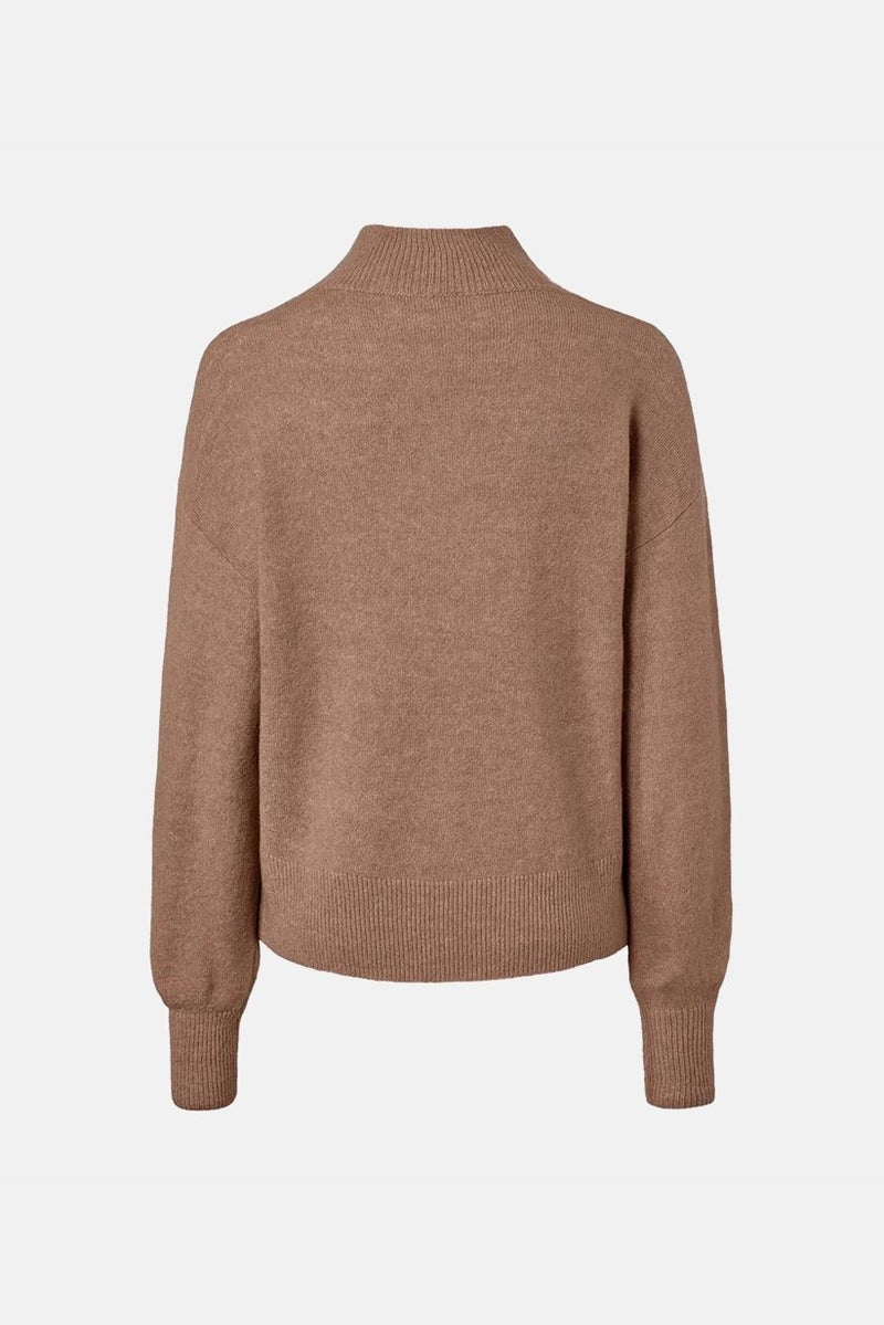 Tchibo Women Stand Up Neck Knitted Sweater, Brown  - Image 3