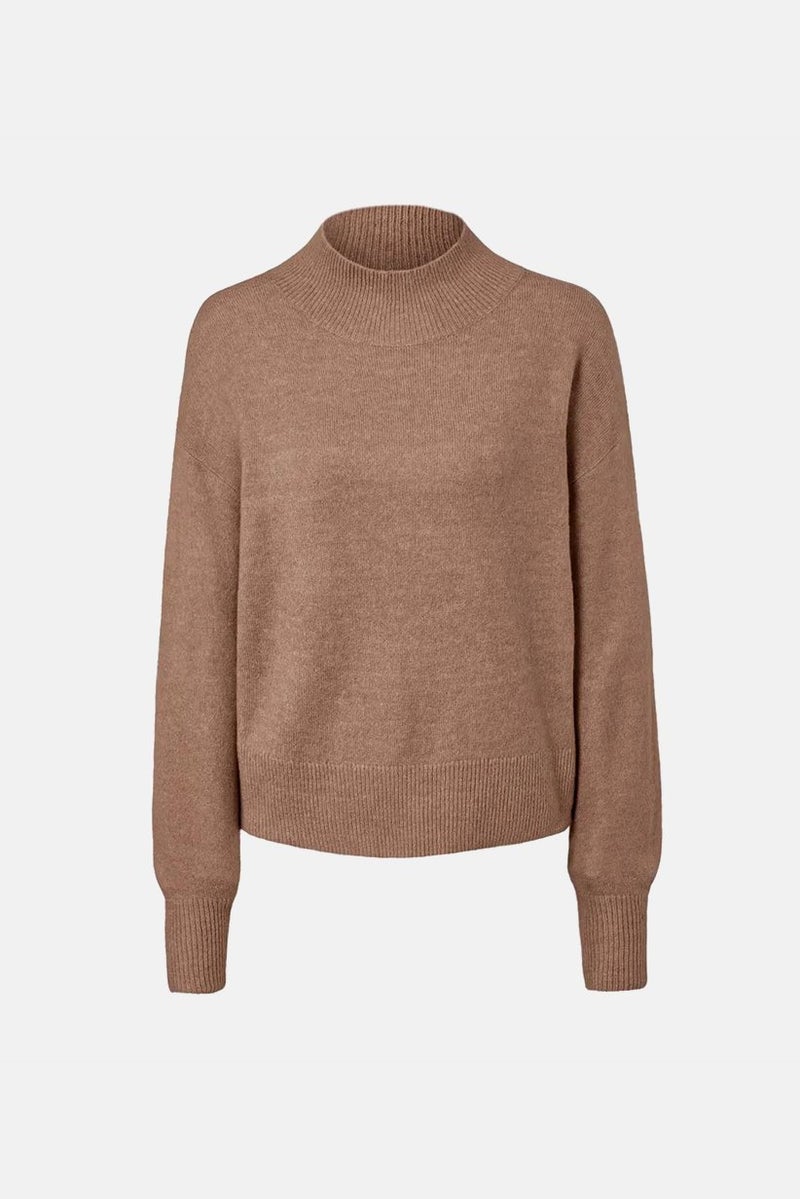 Tchibo Women Stand Up Neck Knitted Sweater, Brown  - Image 2
