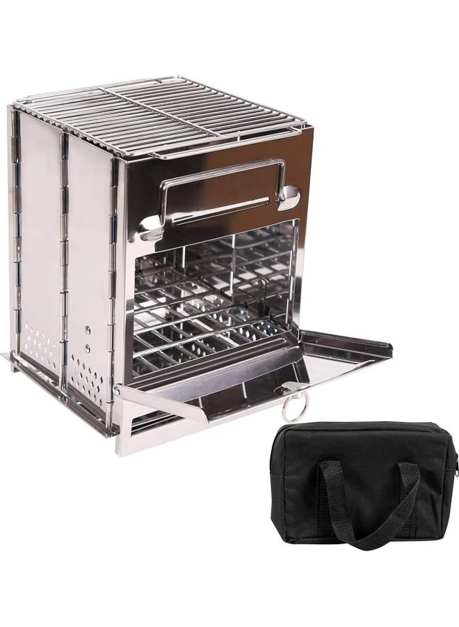 NIBEMINENT Portable Folding Stainless Steel Outdoor Wood Burning Camp Stove with Bag 10.6 x 7.8 7.8inch - Image 1