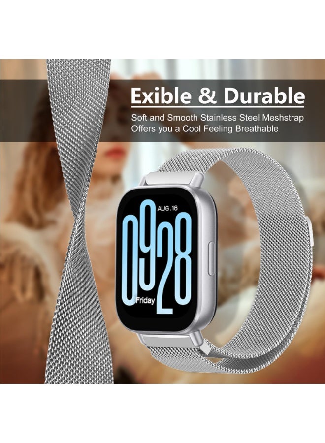 ChicVibe 22 mm Strap Compatible with Redmi Watch 5 Active/Redmi Watch 5 Lite, Metal Woven Stainless Steel Magnetic Replacement Strap, Classic Milanese Adjustable Watch Strap for Redmi Watch 5 Lite/Redmi Watch 5 Active, Silver - Image 3