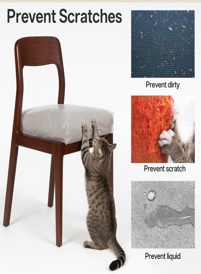 براساكو أغطية كراسي بلاستيكية شفافة، أغطية مقاعد كراسي الطعام، أغطية مقاعد مقاومة للماء والخدوش، واقيات كراسي للوسائد، مناسبة للقطط في المطبخ وغرفة الطعام، تناسب معظم الكراسي مقاس 16-18 بوصة، 6 قطع - Image 5