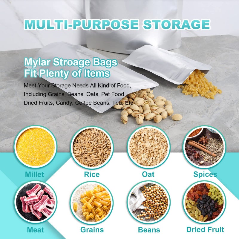 SHXWELL 50pcs 1 Gallon Mylar Bags for Food Storage, 10 Mil 10"x14" Stand-Up Zipper Pouches Resealable and Heat Sealable Bags for Long Term Food Storage(10"x14", Extra Thick) - Image 4