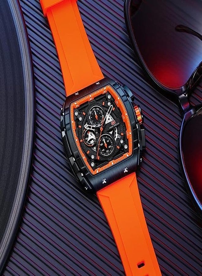 MF MINI FOCUS Men's Watch Fashion Tonneau Wrist Watches (Chronograph/Waterproof/Luminous/Calendar) Silicon Strap Quartz Watch for Men - Image 3