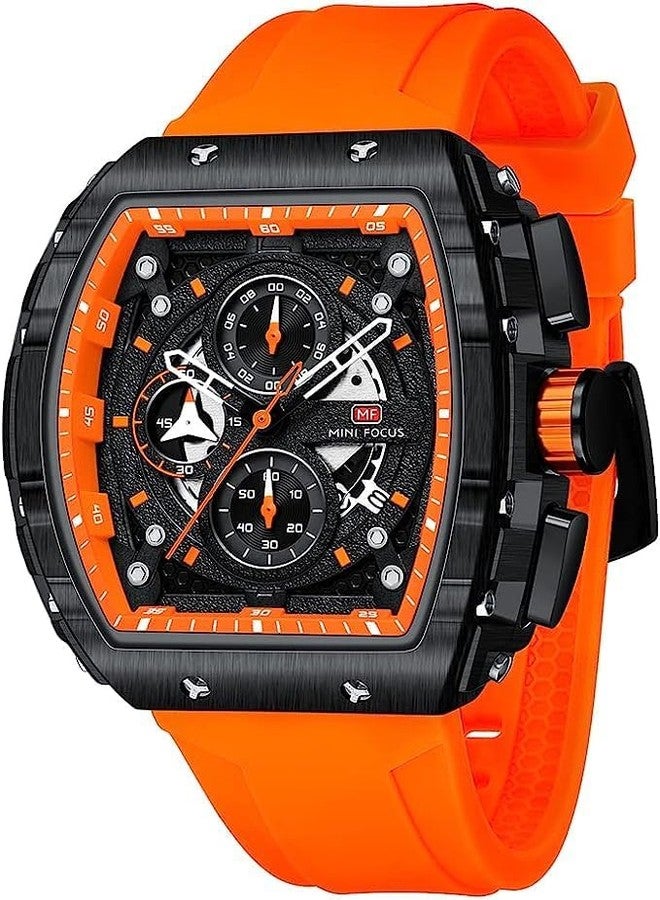MF MINI FOCUS Men's Watch Fashion Tonneau Wrist Watches (Chronograph/Waterproof/Luminous/Calendar) Silicon Strap Quartz Watch for Men - Image 2