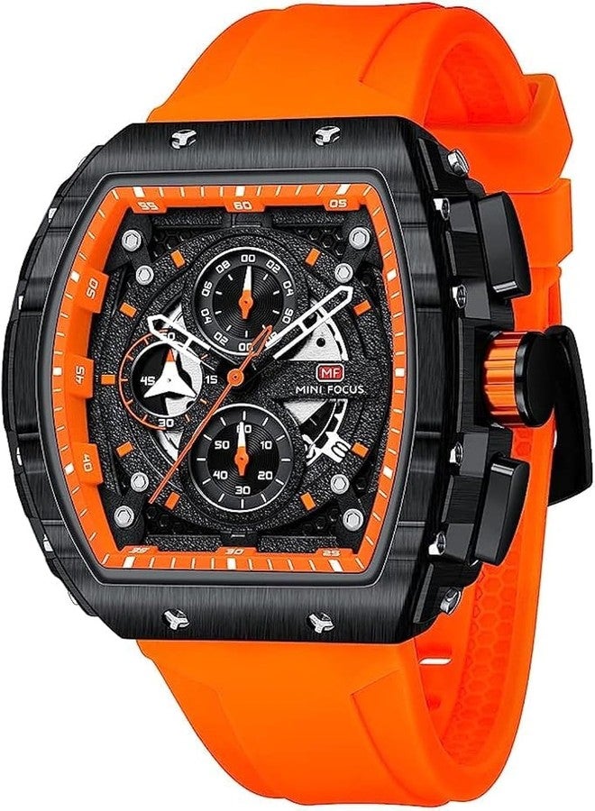 MF MINI FOCUS Men's Watch Fashion Tonneau Wrist Watches (Chronograph/Waterproof/Luminous/Calendar) Silicon Strap Quartz Watch for Men - Image 1