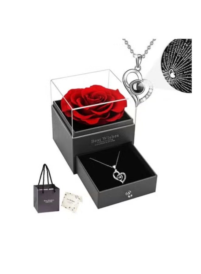 SYOSI Preserved Rose with Necklace - Infinity Rose in Love Box - Made from Real Fresh Beauty Rose - Romantic Gifts for Her, Female, Mother's Day - Image 1