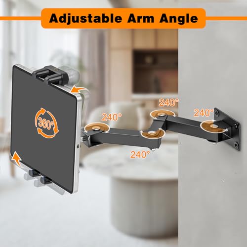 BAISHUN Tablet Wall Mount Holder, 3-Stage Extendable Arm, 360° Rotating Under Cabinet or Wall Mount for iPad Pro, Air, Galaxy Tab, and All 4.7–13.5" Tablets – Perfect for Kitchens, Offices - Image 3