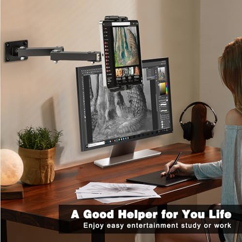 BAISHUN Tablet Wall Mount Holder, 3-Stage Extendable Arm, 360° Rotating Under Cabinet or Wall Mount for iPad Pro, Air, Galaxy Tab, and All 4.7–13.5" Tablets – Perfect for Kitchens, Offices - Image 2