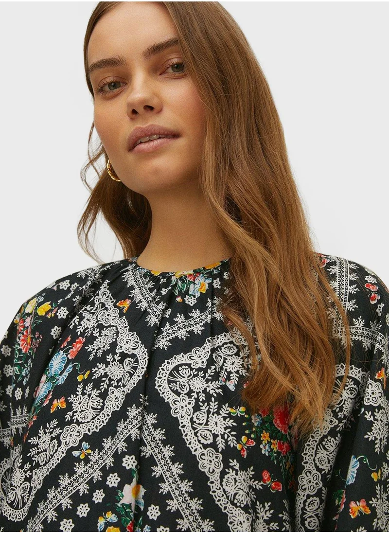 Oasis Printed Ruffle Detail Puff Sleeve Dress