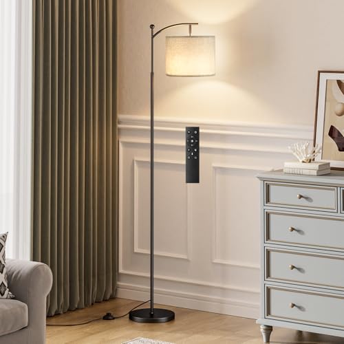 Ambimall 60" Floor Lamp with Remote Control and Stepless Dimmable Bulb, Colors Temperature & Brightness Adjustable, Modern Floor Lamps for Living Room, Gray Shade & Black Pole - Image 1