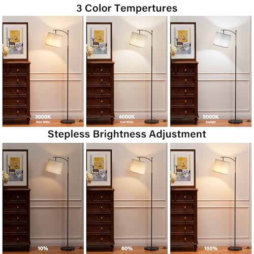 Ambimall 60" Floor Lamp with Remote Control and Stepless Dimmable Bulb, Colors Temperature & Brightness Adjustable, Modern Floor Lamps for Living Room, Gray Shade & Black Pole - Image 3